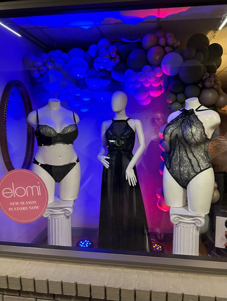 Elegant lingerie and nightwear display at Rebecka's